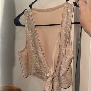 SHEIN Gold Sleeveless Tie-Front Tank Top